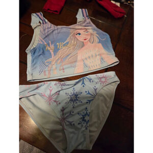 Girls frozen Bikini Light Blue Pink Elsa Snowflake Size 6
